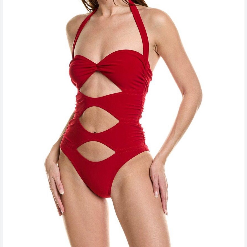 Norma Kamali Red High-leg Peekaboo One-piece Lycra Suit Size M